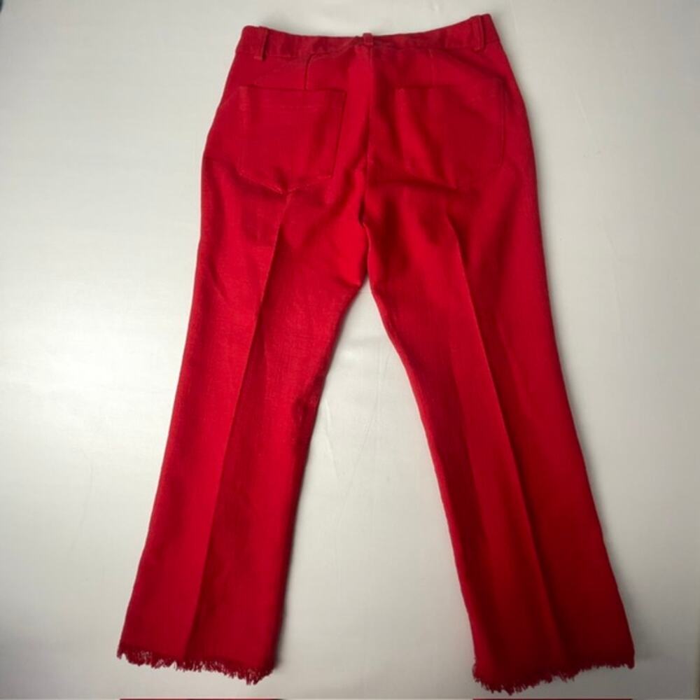 Marella Red Frayed Hem Cropped Pants Italy Chic Stretch Straight Leg 8 Italian - Picture 3 of 11